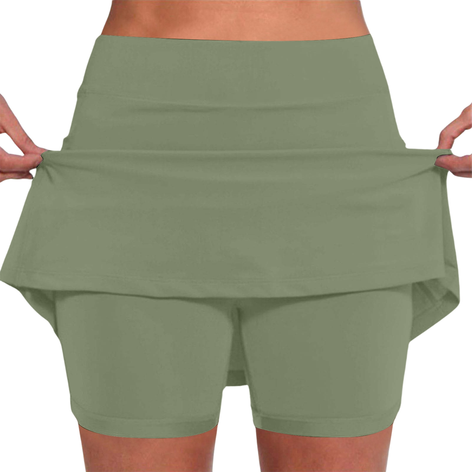 thumbnail image 3 of Falda pantalón de cintura media con bolsillos para mujer - Conjunto informal y deportivo de falda y pantalón corto, 3 of 8